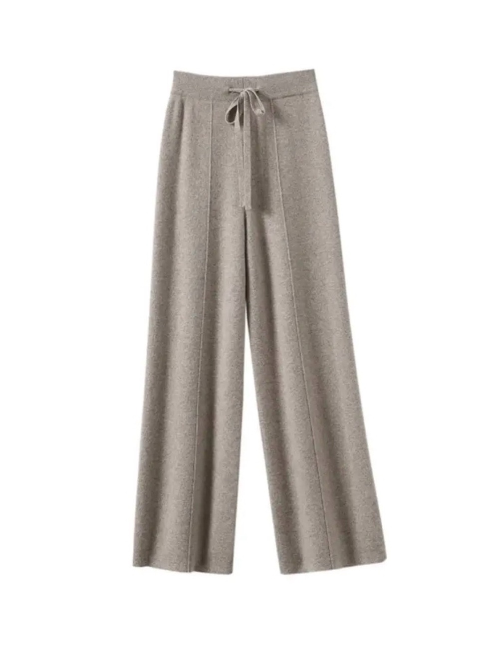 Wide-Leg Knit Drawstring Pants - Taupe
